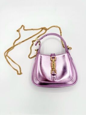 Gucci Metallic Lilac Mini Jackie Shoulder Bag with Chain Strap